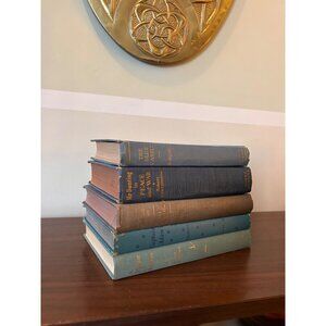 Vintage Decor Stack of 5 Blue Hard Covered Vtg Books Wedding Movie Prop Staging